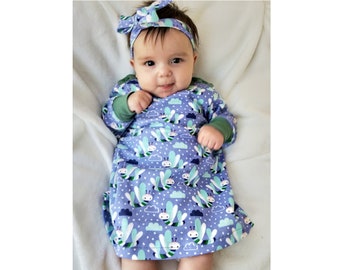 Girl Baby Girl Dress sewing pattern Pdf, BABY CATS Knit Jersey Dress, Short and Long Sleeve, Toddler newborn dress - 10 years