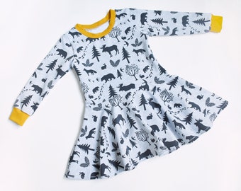 DOODLE Girl Dress sewing pattern Pdf, Long and Short Sleeve, Knit, newborn up to 10 years