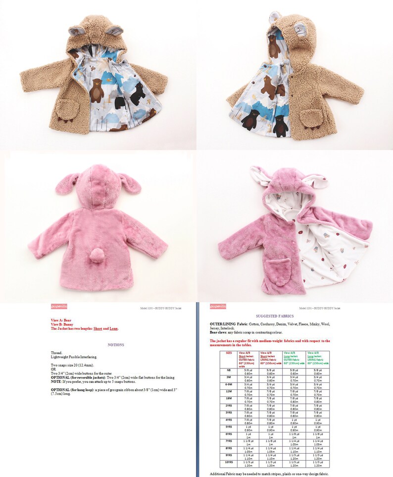 Children Reversible Hooded Jacket pattern Pdf sewing Baby Etsy