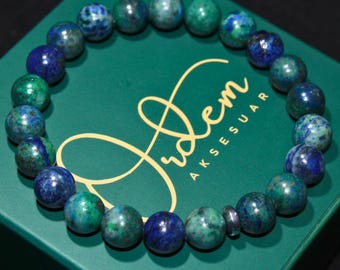 Azurite Bracelet – Focus & Awareness Crystal Bracelet, Stretch Fit Handmade Natural Stone Jewelry