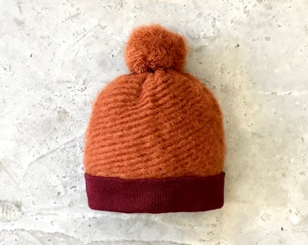 Mohair Cappello Fluffy Cappello Mohair Beanie Arancione Bobble Cappello Arancione Pom Pom Beanie Rust Red Hat Auburn Berretto Rosso Beanie Agnelli Lana Cappello Lana