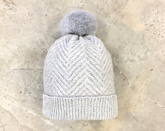 Cashmere Hat Grey Knit Cashmere Beanie Knit Hat Silver Cashmere Knit Bobble Hat Cashmere Beanie Pom Pom Hat Cashmere Hat Mohair Beanie Knit