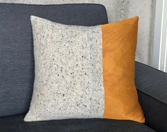 Decorative Cushion Copper and Grey Knit Cushion Wool Pillow Cover Grey Metallic Knitted Cushion Old Gold Pillow Knitted Wool Tweed Cushion