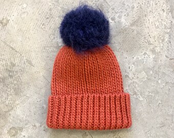 Chunky Knit Wool Beanie Hat With Detachable Pom Pom
