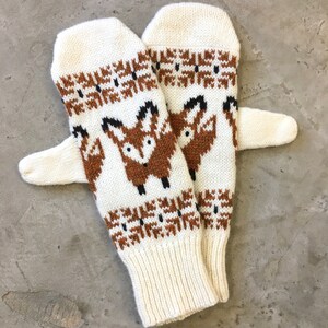 Fox Gloves Wool Fox Mittens Lambs Wool Fox Motif Fox Mittens Knitted Fox Womens Mittens Fox Mittens Red Mittens Fox Gloves Wool Gloves image 6