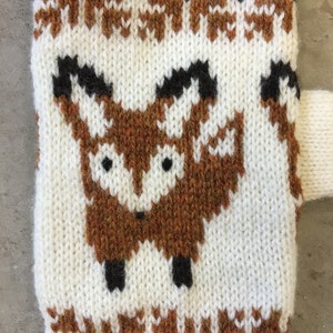 Fox Gloves Wool Fox Mittens Lambs Wool Fox Motif Fox Mittens Knitted Fox Womens Mittens Fox Mittens Red Mittens Fox Gloves Wool Gloves image 3