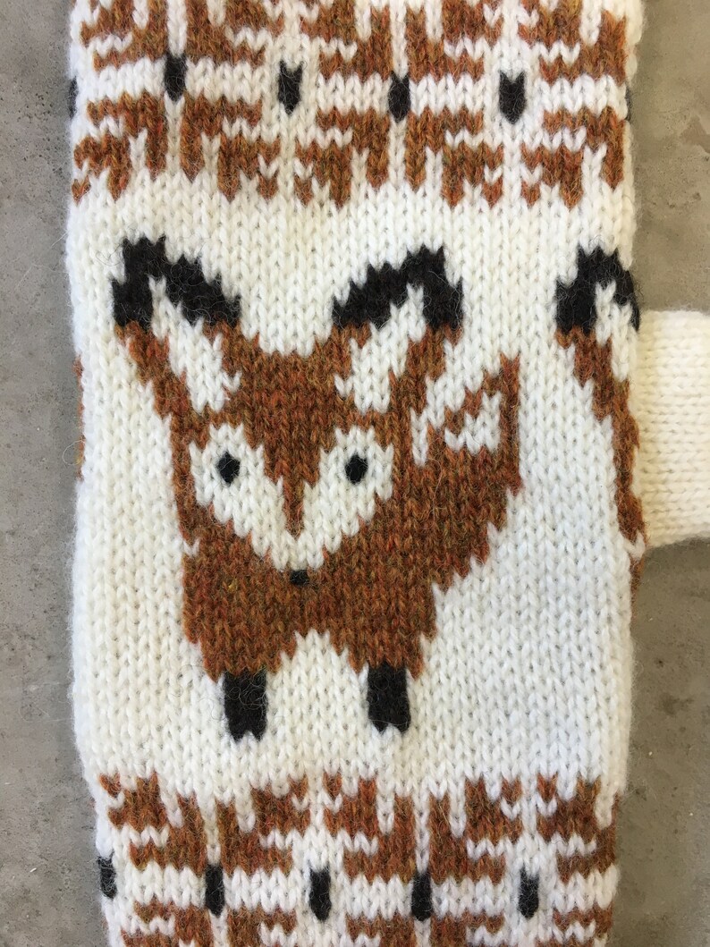 Fox Gloves Wool Fox Mittens Lambs Wool Fox Motif Fox Mittens Knitted Fox Womens Mittens Fox Mittens Red Mittens Fox Gloves Wool Gloves image 3