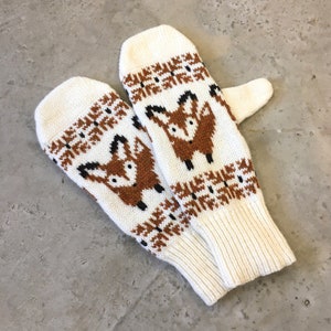 Knitted Lambswool Fox Mittens Wool Gloves