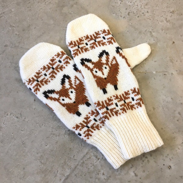 Fox Gloves Wool Fox Mittens Lambs Wool Fox Motif Fox Mittens Knitted Fox Womens Mittens Fox Mittens Red Mittens Fox Gloves Wool Gloves