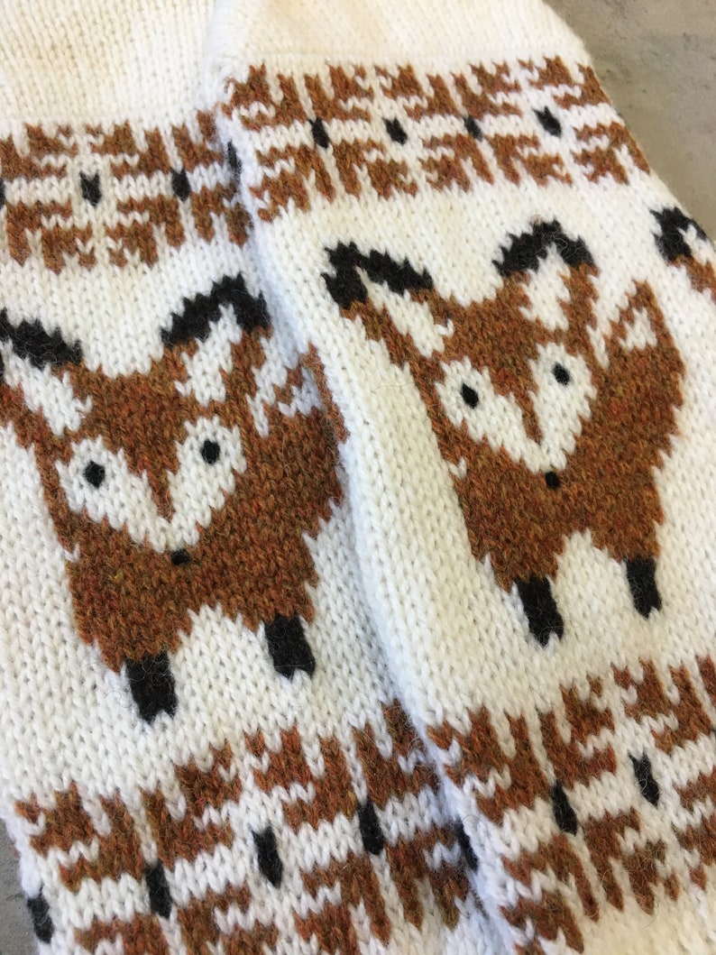 Fox Gloves Wool Fox Mittens Lambs Wool Fox Motif Fox Mittens Knitted Fox Womens Mittens Fox Mittens Red Mittens Fox Gloves Wool Gloves image 2