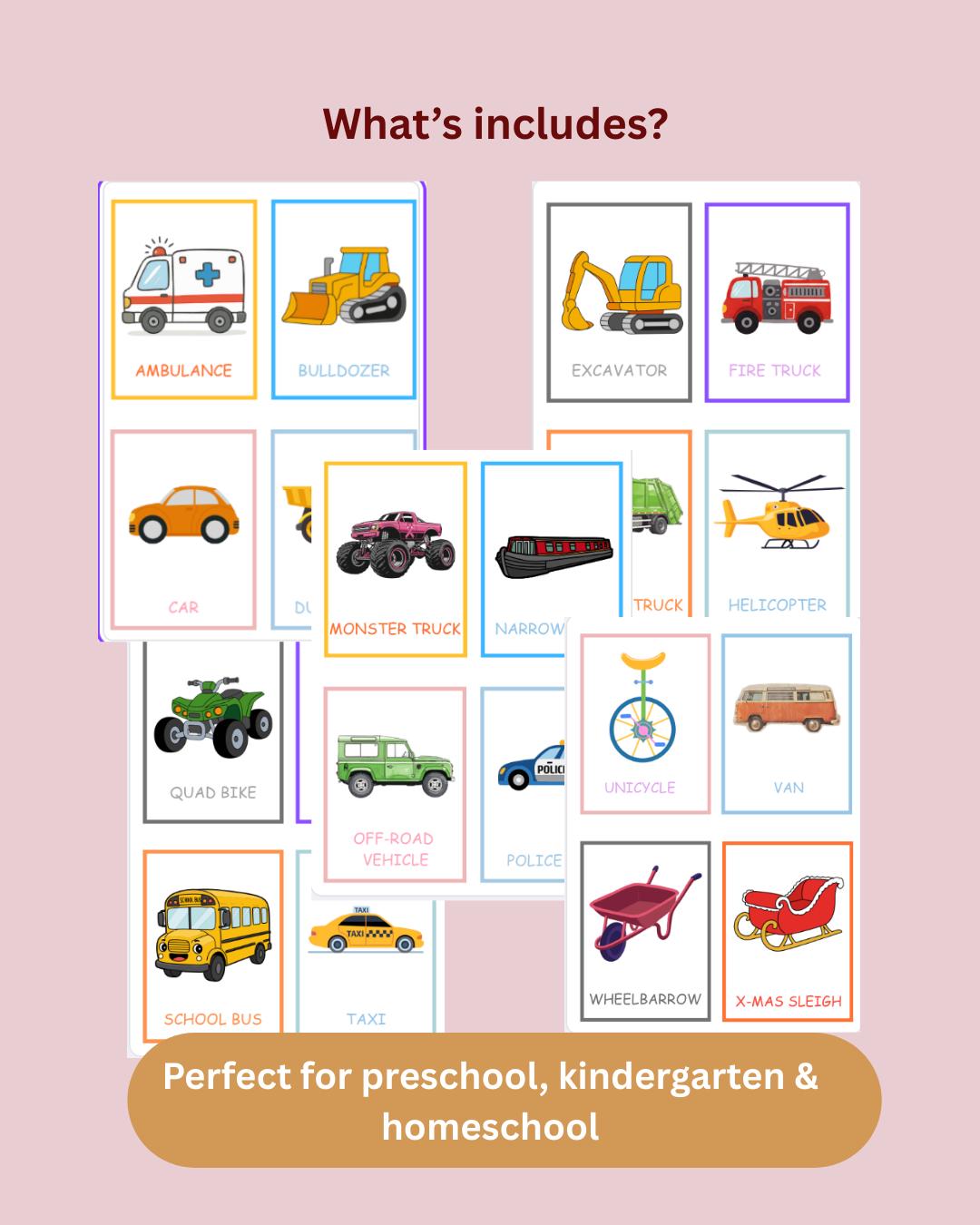 Transportation Alphabet Flashcards, Vehicle ABC Cards, Montessori ...