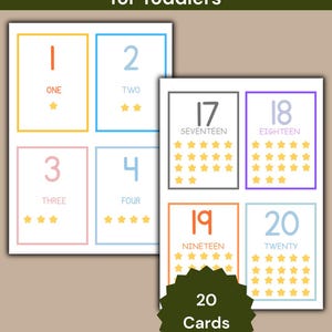 Montessori-nummer Flashcards 1-20, Counting Stars Math Printables, Peuter Leerkaarten, Voorschoolse Wiskundige Activiteit, Instant Digitale Download