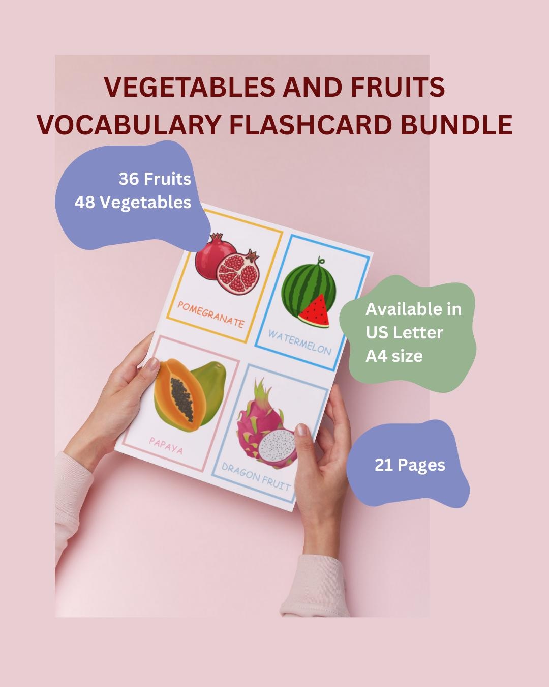 Fruit & Vegetable Montessori Flashcards | Healthy Food Vocabulary ...