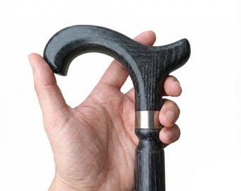 Men Wooden Walking Cane With Curved Grip Handle, Solid Wood Walking Stick, Personal Engraving Available