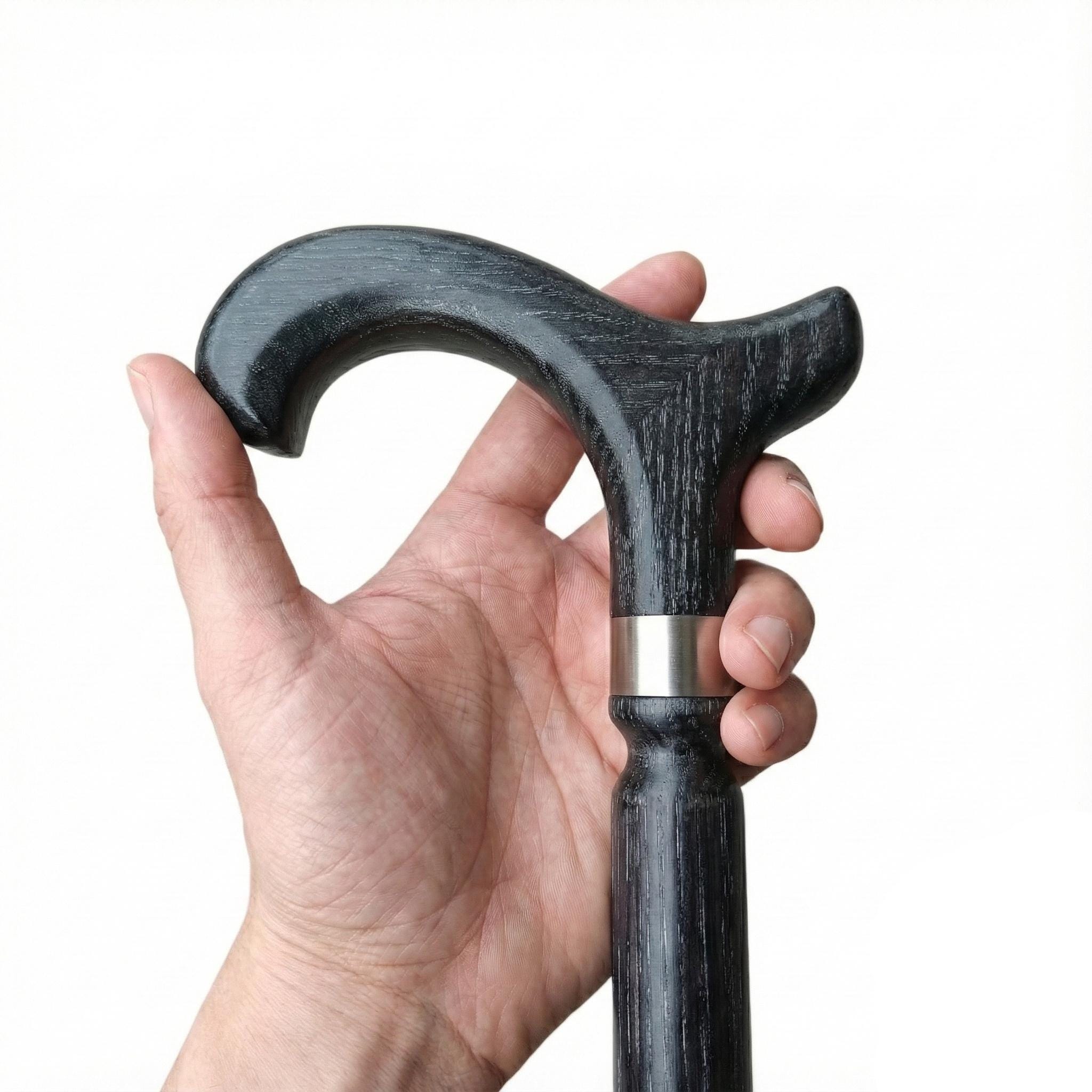 Men Wooden Walking Cane With Curved Grip Handle, Solid Wood Walking Stick, Personal Engraving Available