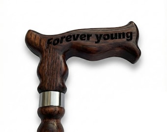 Engraved Wooden Walking Cane with Ergonomic Handle, Custom Carved Walking Stick for Men