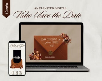 Video Save the Date Template | Interactive Terracotta Design (Canva Editable, Soft RSVP Included)