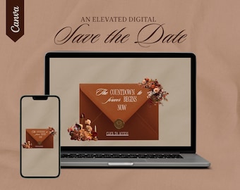 Terracotta Digital Save the Date Template | Interactive Envelope Save the Date | Canva Editable | Soft RSVP Form | No Canva Pro Required