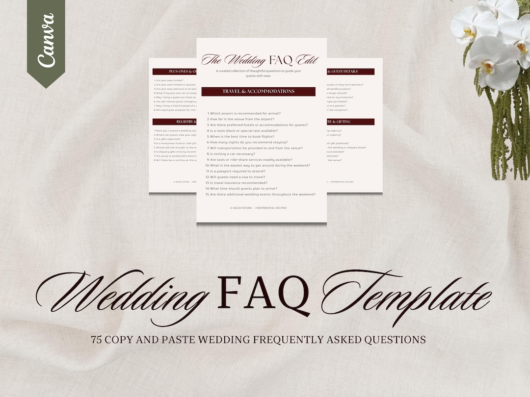 Destination Wedding FAQ Template | Canva Editable (instant Download) - Etsy