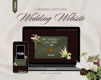 Olive Wedding Website Template Canva Editable | Modern Destination Wedding Website | Minimal Wedding Website | Aegeo Studio