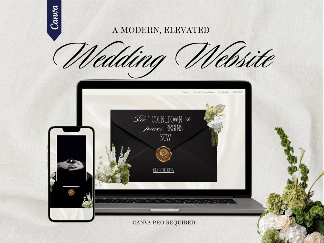 Modern Wedding Website Template Canva Editable, Destination Wedding