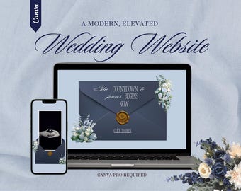 Dusty Blue Wedding Website Template Canva Editable | Modern Destination Wedding Website | Minimal Wedding Website | Aegeo Studio