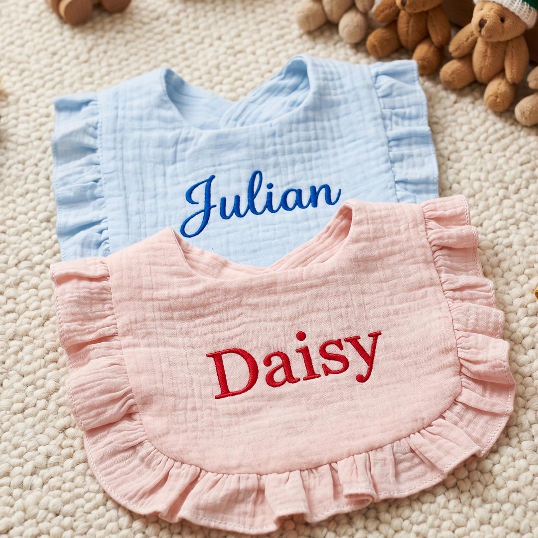 Muslin Ruffled Bibs Custom Baby Bib With Name Ruffled Muslin Cotton Feeding Smock for ...
