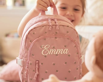 Mochila infantil personalizada con estampado floral, mini mochila escolar de estilo coreano para niñas, mochila de día con nombre bordado personalizado, mochila infantil de nailon con diseño estético