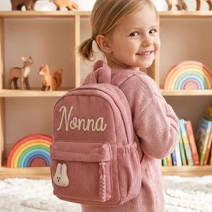 Handmade Custom Name Kids Backpack Ribbed Corduroy School Bag Small Personalised Nursery Rucksack Boho School Supplies First Birthday Gift