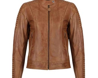 MotoGirl Valerie CE Leather Ladies Jacket - Camel | PURE LEATHER Jacket