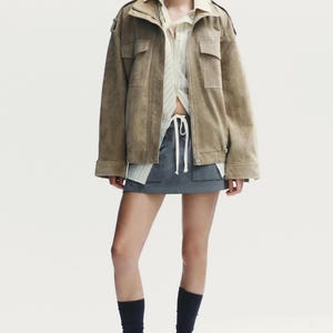 Chaqueta de ante para mujer inspirada en Zara que se ha vuelto viral / Chaqueta con cuello alto y cremallera imagen 8