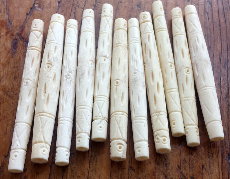 3 inch Carved Etched BLEACHED White Bone Hairpipe Beads with | Etsy