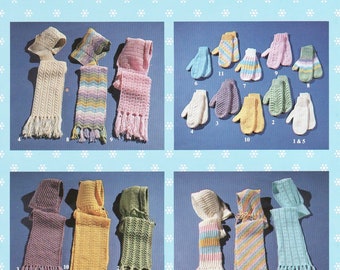Pdf Pattern - HOODED SCARVES & MITTENS to Knit and Crochet. 20 Patterns. Scarf +Matching Mittens. Hooded Scarf Patterns to Knit and Crochet