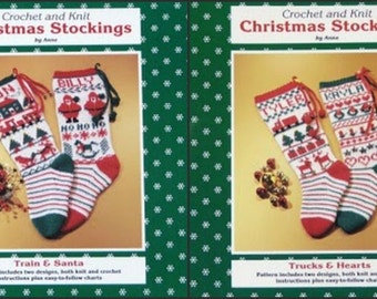 Pdf ~ 4 Fun Christmas Stocking Patterns to Knit & Crochet. Boys an Girls: Train,Santa,Hearts,Trucks. Big Charts Easy Understand Instructions