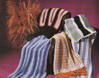 PDF Pattern, Mile-A-Minute Afghan Collection - JAO Enterprises - 5 Quick Easy Crochet Afghan Patterns - Crocheted In Strips with 4 Ply yarn