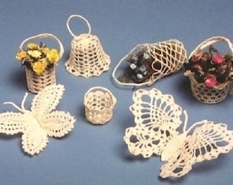 PDF Crochet Pattern - Butterflies, Bells & Baskets THREAD CROCHET Pattern - Easy Thread Crochet Ornaments - Free Shipping - Instant Download