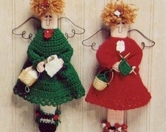 PDF Pattern STITCHING ANGELS to Knit and Crochet - by Jao - Wall Decor "Hobby Needlework" Knitting and Crocheting Angels. Great Gift