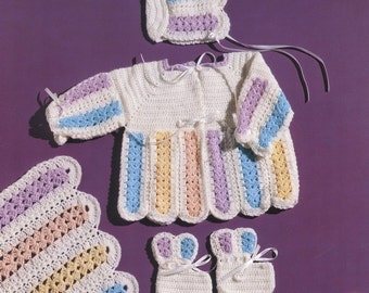 PDF Pattern - Mile-A-Minute Baby Set! Matching Blanket~Cardigan~Sweater~Bonnet~Booties~Hooded Cape. Quick Crochet For Baby. Instant Download