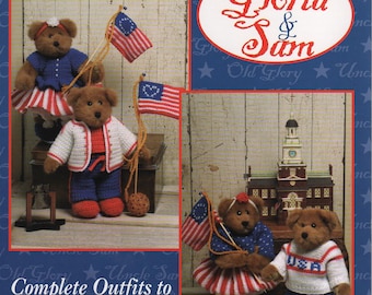 PDF Pattern - Patriotic Teddy Bears To Knit and Crochet - GLORIA and SAM - Jao Enterprises - 4th of July - Free Shipping - Instant Download