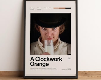 A Clockwork Orange Movie Poster | Stanley Kubrick Wall Art | Retro 70s Cult Movie Print | Alex DeLarge Pop Art | Minimalist Cinema Room Gift