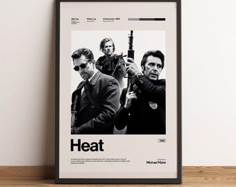 Heat Movie Poster | Al Pacino Robert De Niro Wall Art | Michael Mann Crime Print | 90s Heist Movie Decor | Minimalist Cinema Gift Poster