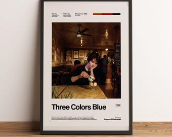 Three Colors Blue Movie Poster | Juliette Binoche Art | French Cinema Print | Minimalist Film Wall Decor | Cinephile Gift | Aesthetic Room