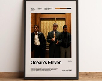 Ocean's Eleven Movie Poster | Brad Pitt George Clooney Wall Art | Las Vegas Casino Decor | Heist Movie Print | Minimalist Cinema Gift Art