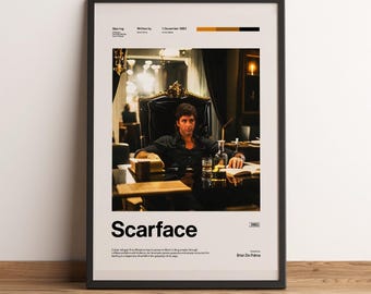 Scarface Movie Poster | Al Pacino Tony Montana Wall Art | 80s Gangster Cinema Print | Say Hello To My Little Friend Decor | Man cave poison