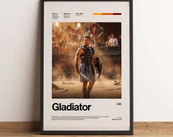 Gladiator Movie Poster | Russell Crowe Maximus Wall Art | Ridley Scott Roman Empire Print | Vintage Cinema Room Decor | Epic History Gift