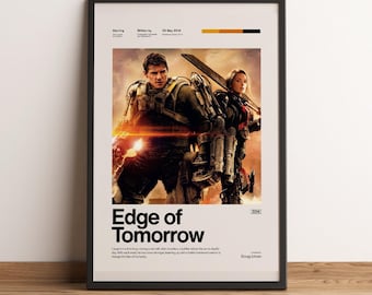 Edge of Tomorrow Movie Poster | Tom Cruise Wall Art | Emily Blunt Sci-Fi Print | Live Die Repeat Decor | Minimalist Mecha Gamer Room Gift