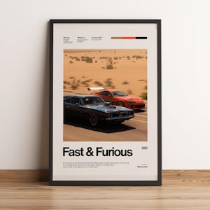 Fast and Furious Poster | Vin Diesel Paul Walker Art | Muscle Tuner Car Racing Print | JDM Street Movie Wall Decor | Garage Gift Idea