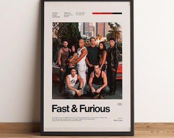 Fast & Furious Movie Poster | Paul Walker JDM Wall Art | Vin Diesel Sports Car Print | Y2K Racing Room Decor | Boyfriend Man Cave Gift Idea