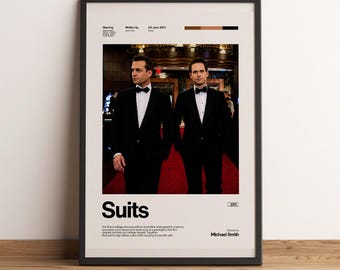 Suits TV Show Poster | Harvey Specter Wall Art | Mike Ross Law Firm Print | Corporate Office Decor | Minimalist Lawyer Gift Movie Poster