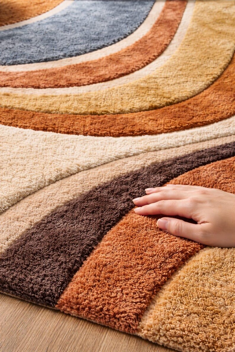 Mid-century Retro Curved Lines Rug – Luxury Plush Hand-tufted Area ...